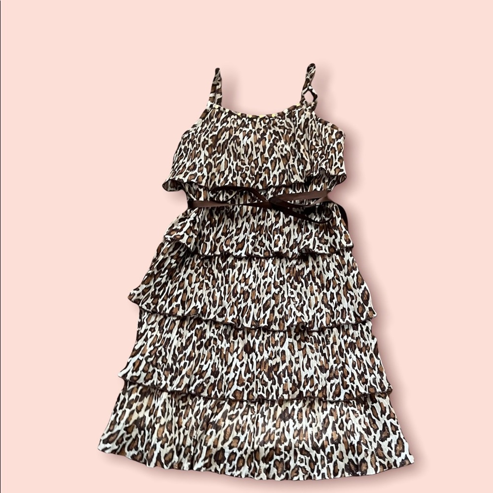 Justice girls cheetah print tiered gauzey type dress Sz 8 shimmery belt - Picture 1 of 5